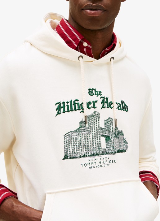 Tommy Hilfiger Hoodie met logoprint - detail 4 ivoor