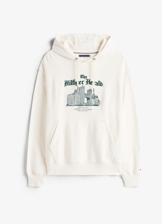 Tommy Hilfiger Hoodie met logoprint - voorkant ivoor