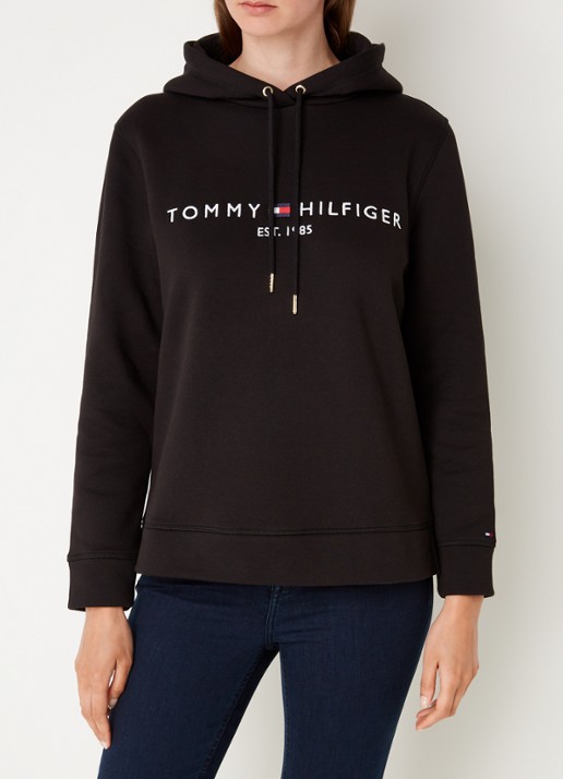 Tommy Hilfiger Hoodie van fleece met logoborduring - detail 4 zwart