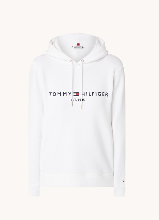 Tommy Hilfiger Hoodie van fleece met logoborduring - voorkant 4 wit