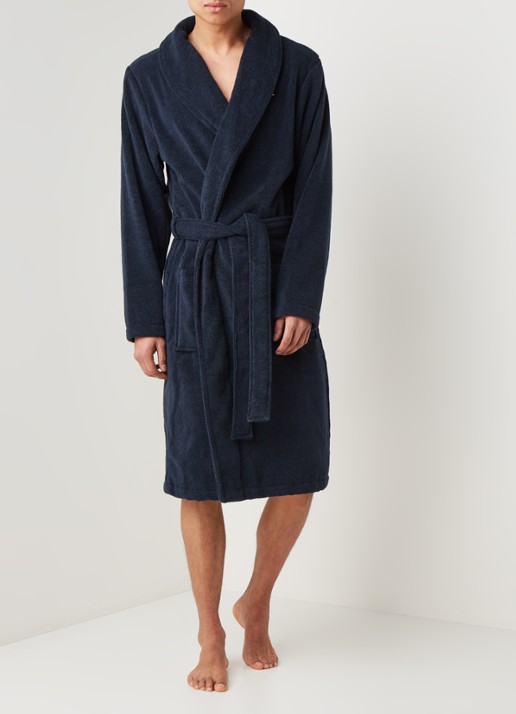Tommy Hilfiger Icon badjas van katoen - voorkant 3 donkerblauw