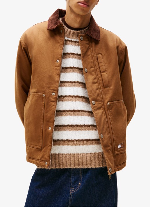 Tommy Hilfiger Jack van corduroy met teddy voering - detail oranjebruin
