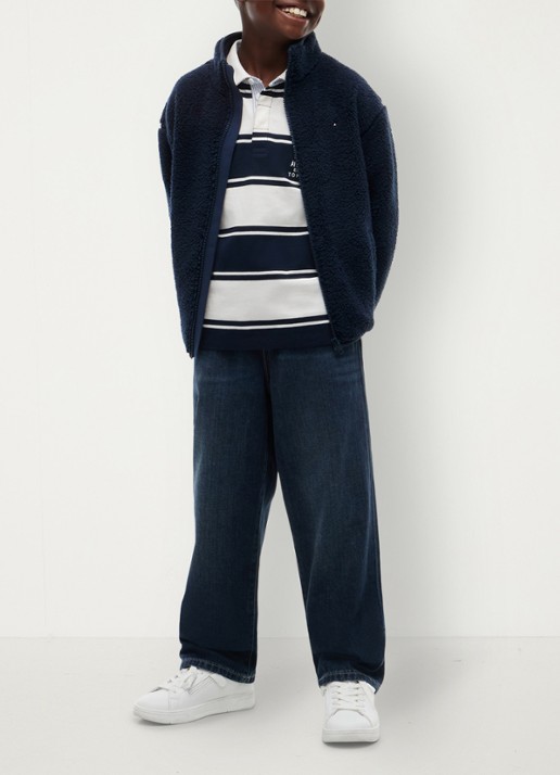 Tommy Hilfiger Jack van fleece met logo - voorkant 2 donkerblauw
