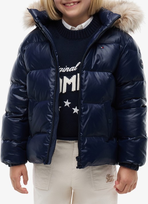 Tommy Hilfiger Jas met donsvulling en capuchon - detail donkerblauw