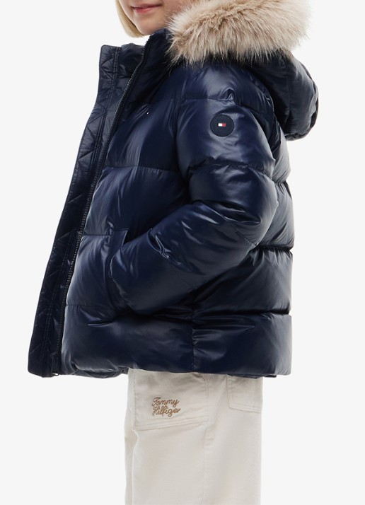 Tommy Hilfiger Jas met donsvulling en capuchon - detail 3 donkerblauw