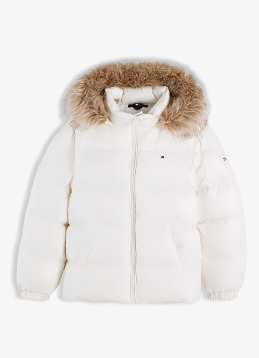 Tommy Hilfiger Jas met donsvulling en capuchon - voorkant 4 gebroken wit