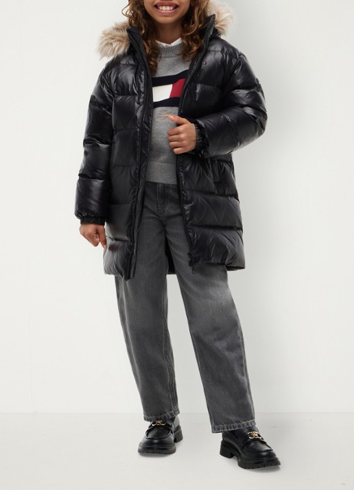 Tommy Hilfiger Jas met donsvulling en capuchon - voorkant 3 zwart