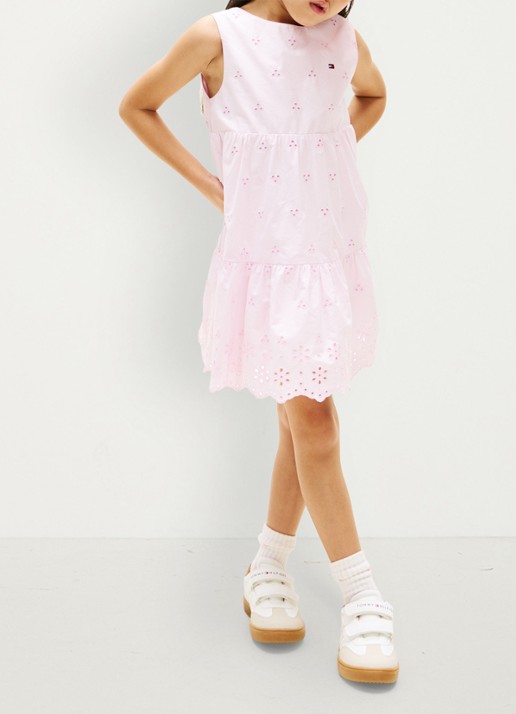 Tommy Hilfiger Jurk met broderie en logoborduring - voorkant 6 roze