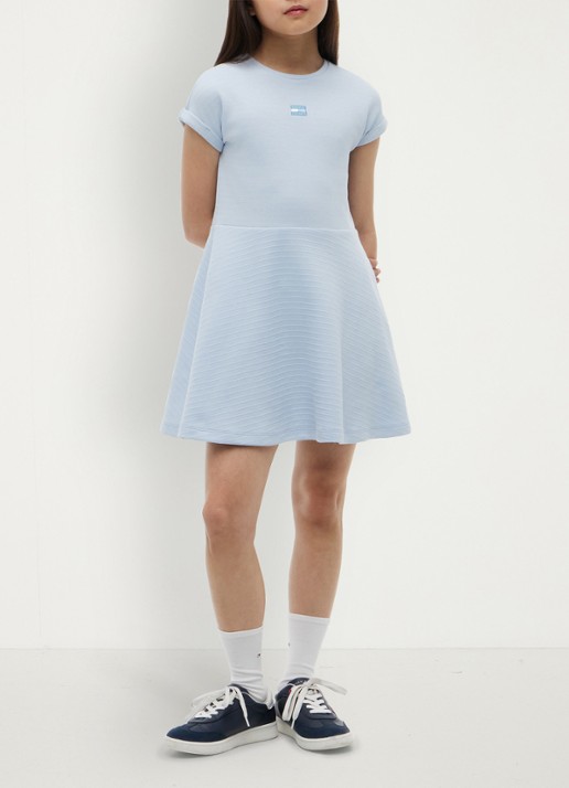 Tommy Hilfiger Jurk met logoborduring - voorkant lichtblauw