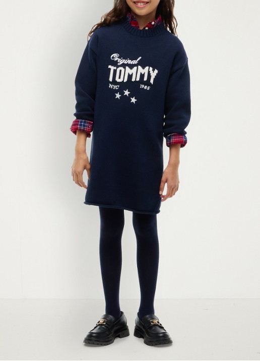 Tommy Hilfiger Jurk met logoborduring - voorkant 2 donkerblauw