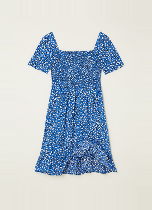 Tommy Hilfiger Jurk met smockwerk en panterprint - voorkant 2 blauw
