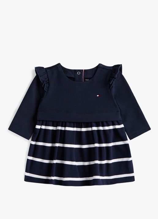 Tommy Hilfiger Jurk met streepprint - voorkant donkerblauw