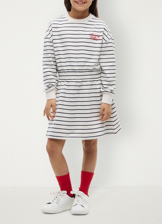 Tommy Hilfiger Jurk met streepprint - voorkant 4 dark night navy stripes-c1g / wit
