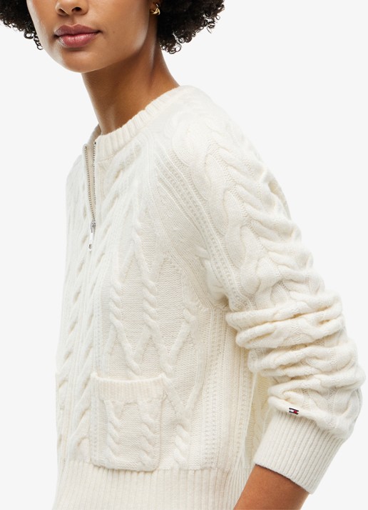 Tommy Hilfiger Kabelgebreid vest in wolblend  - detail 2 wit