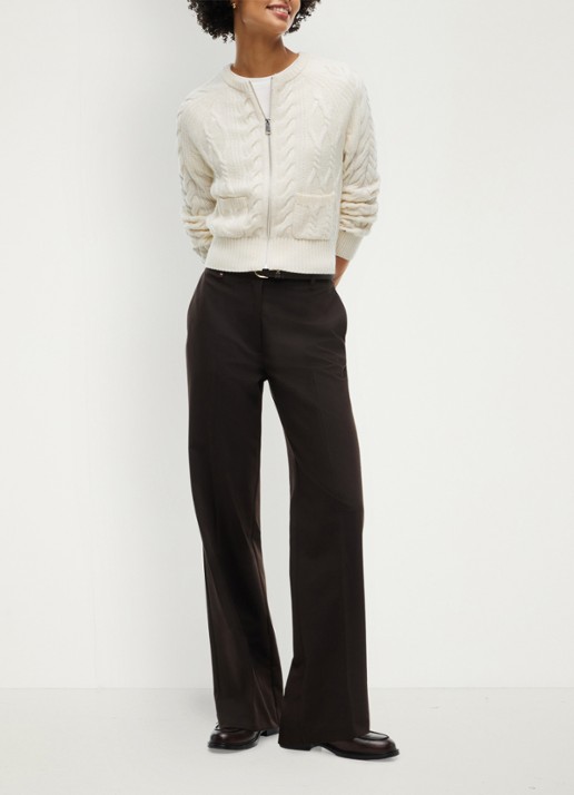 Tommy Hilfiger Kabelgebreid vest in wolblend  - voorkant 5 wit