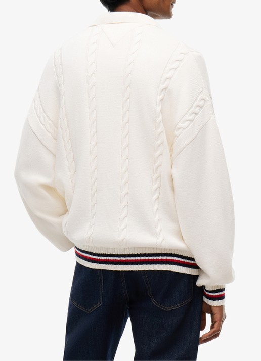 Tommy Hilfiger Kabelgebreid vest met borstzak - achterkant 3 gebroken wit