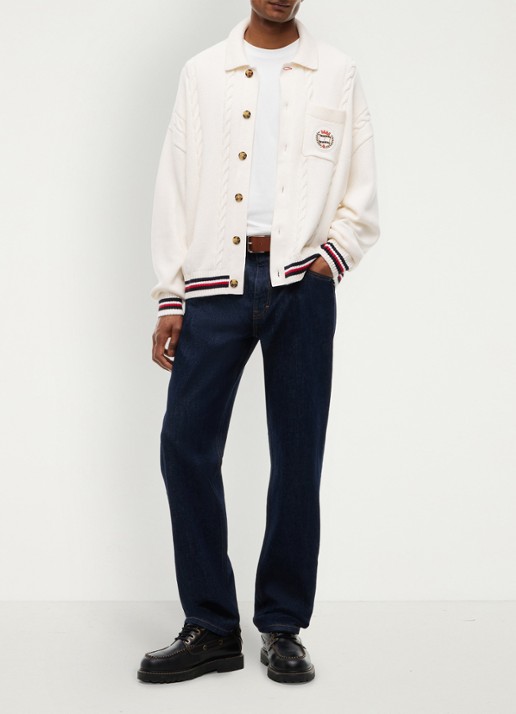 Tommy Hilfiger Kabelgebreid vest met borstzak - voorkant 5 gebroken wit