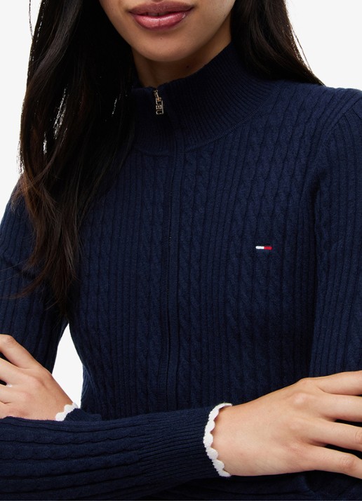 Tommy Hilfiger Kabelgebreid vest met logo  - detail 2 donkerblauw