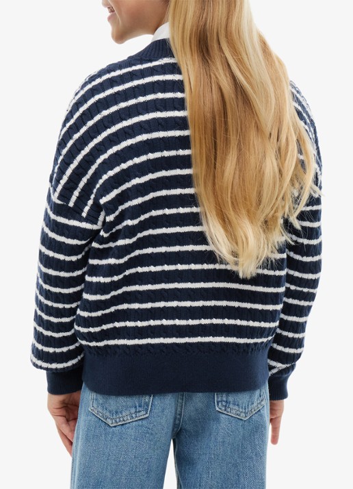 Tommy Hilfiger Kabelgebreid vest met streepprint - achterkant donkerblauw