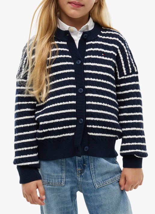 Tommy Hilfiger Kabelgebreid vest met streepprint - detail 2 donkerblauw