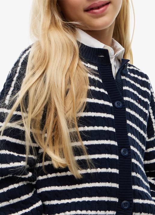 Tommy Hilfiger Kabelgebreid vest met streepprint - detail 3 donkerblauw
