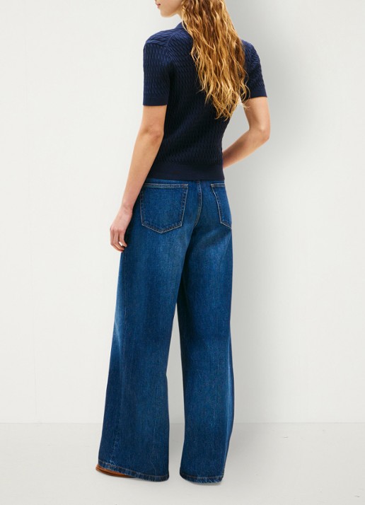 Tommy Hilfiger Kabelgebreide polo met logoborduring - achterkant 5 donkerblauw