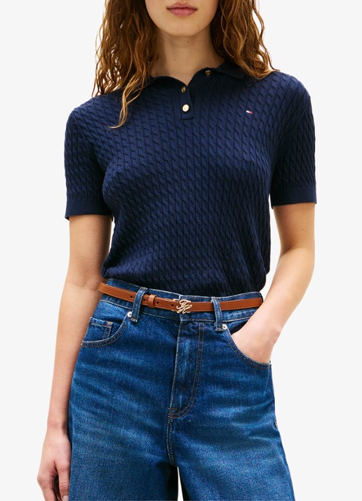 Tommy Hilfiger Kabelgebreide polo met logoborduring