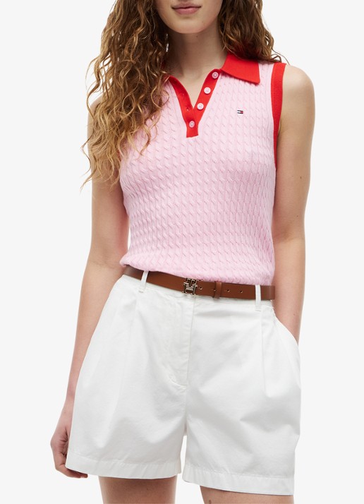 Tommy Hilfiger Kabelgebreide spencer met logo - detail roze