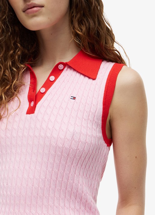 Tommy Hilfiger Kabelgebreide spencer met logo - detail 2 roze