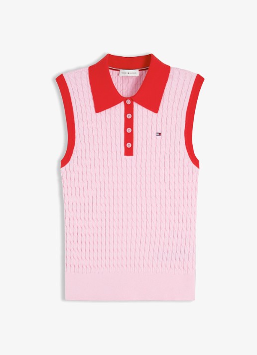 Tommy Hilfiger Kabelgebreide spencer met logo - voorkant 4 roze