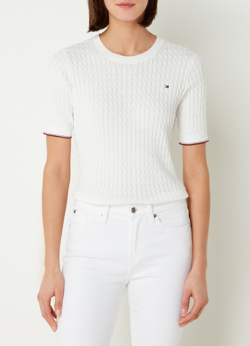 Tommy Hilfiger Kabelgebreide top met logoborduring - detail 3 wit
