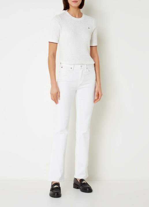 Tommy Hilfiger Kabelgebreide top met logoborduring - voorkant 2 wit