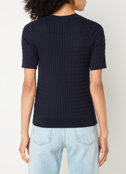 Tommy Hilfiger Kabelgebreide top met logoborduring - achterkant donkerblauw