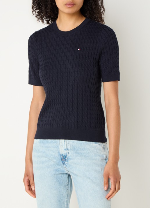 Tommy Hilfiger Kabelgebreide top met logoborduring - detail 2 donkerblauw