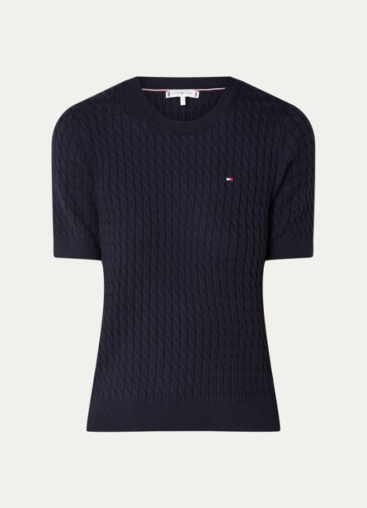 Tommy Hilfiger Kabelgebreide top met logoborduring - voorkant 4 donkerblauw