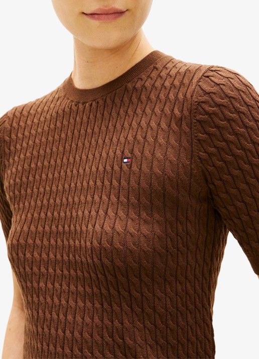 Tommy Hilfiger Kabelgebreide top met logoborduring - detail 3 bruin