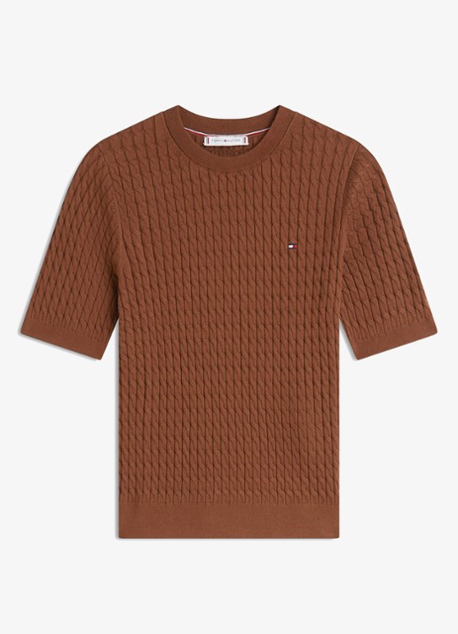Tommy Hilfiger Kabelgebreide top met logoborduring - voorkant 4 bruin