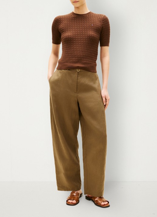 Tommy Hilfiger Kabelgebreide top met logoborduring - voorkant 5 bruin