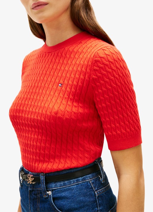 Tommy Hilfiger Kabelgebreide top met logoborduring - detail 4 rood