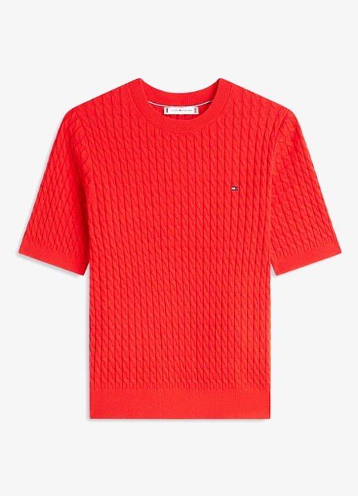 Tommy Hilfiger Kabelgebreide top met logoborduring - voorkant rood