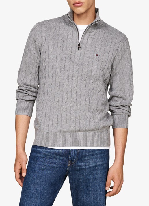 Tommy Hilfiger Kabelgebreide trui met halve rits en logo