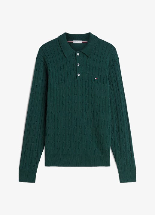 Tommy Hilfiger Kabelgebreide trui met polokraag en logoborduring