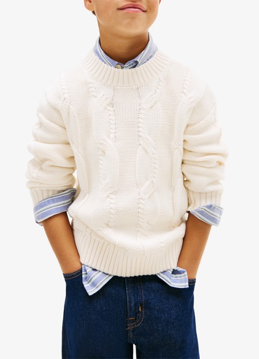 Tommy Hilfiger Kabelgebreide trui van katoen - detail 2 gebroken wit