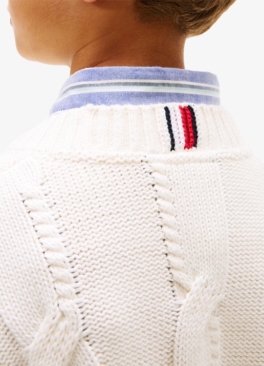Tommy Hilfiger Kabelgebreide trui van katoen - detail 3 gebroken wit