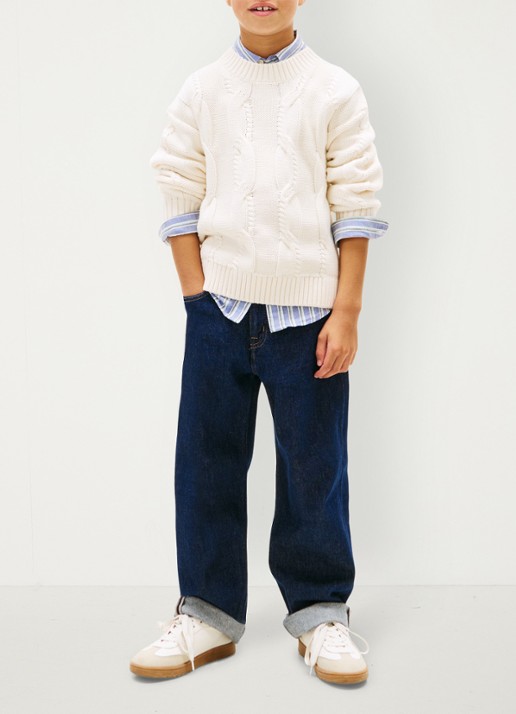 Tommy Hilfiger Kabelgebreide trui van katoen - voorkant 5 gebroken wit