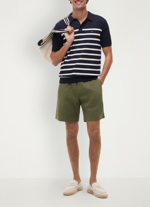 Tommy Hilfiger Korte broek in linnenblend - voorkant 3 groen