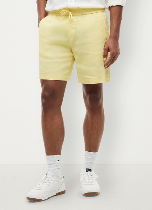 Tommy Hilfiger Korte broek in linnenblend - detail 4 geel