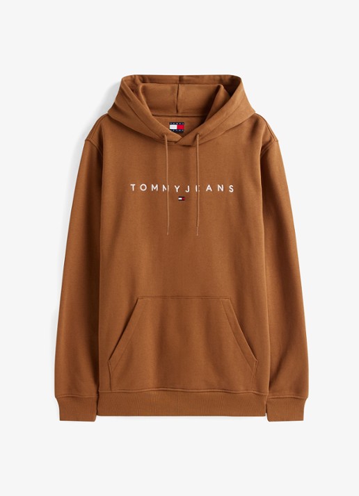 Tommy Hilfiger Linear Logo Embroidery Kangaroo Pocket Hoody - voorkant bruin
