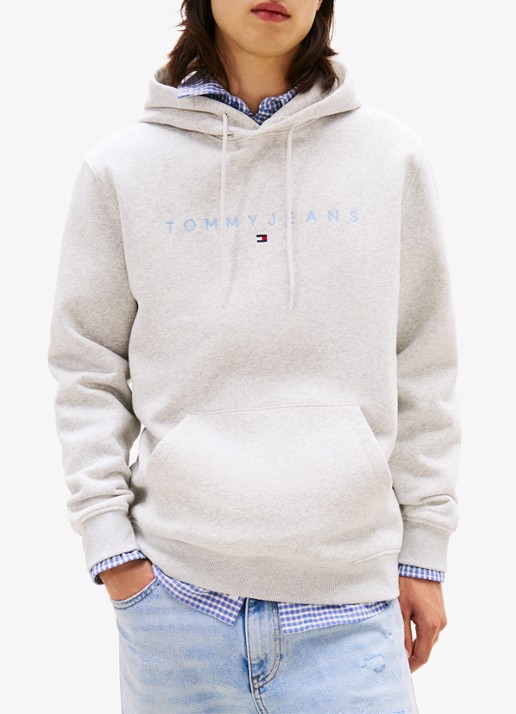 Tommy Hilfiger Linear Logo Embroidery Kangaroo Pocket Hoody - detail 4 grijsmele