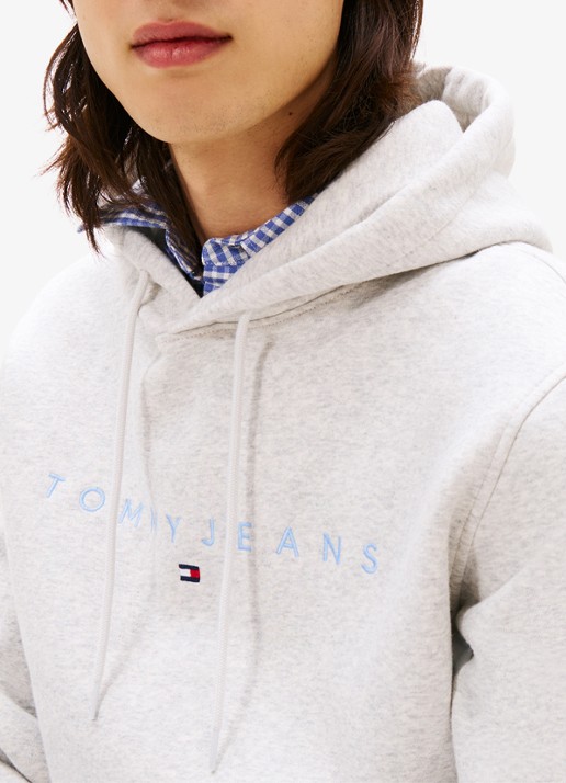 Tommy Hilfiger Linear Logo Embroidery Kangaroo Pocket Hoody - detail 5 grijsmele